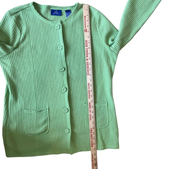 JH Collectibles Cardigan Jacket Size XL Lime Green Waffle Knit Button Up Pockets - Picture 8 of 9
